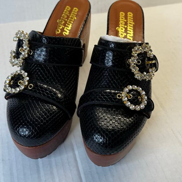 Autumn Adeigbo Double Strap Clog Black Snake Embossed Leather NWOB EU40 US10 - Picture 3 of 10